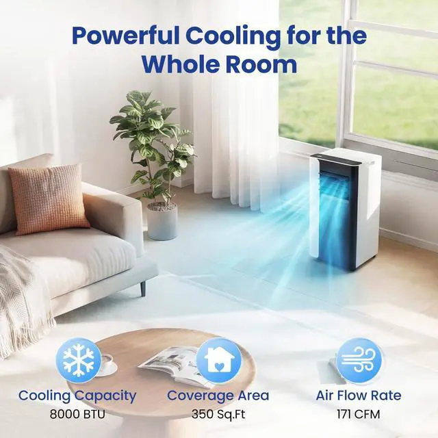 Alt view image 2 of 7 - ARLIME 3 in 1 Portable Air Conditioner, 8000 BTU Standing AC Unit w/Fan & Dehumidifier Mode, Quiet Cooling AC w/Sleep Mode, 24H Timer, Remote Control & Window Kit for Room up to 350 Sq.Ft (8000BTU)
