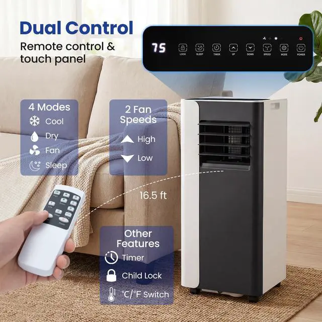 Alt view image 4 of 7 - ARLIME 3 in 1 Portable Air Conditioner, 8000 BTU Standing AC Unit w/Fan & Dehumidifier Mode, Quiet Cooling AC w/Sleep Mode, 24H Timer, Remote Control & Window Kit for Room up to 350 Sq.Ft (8000BTU)