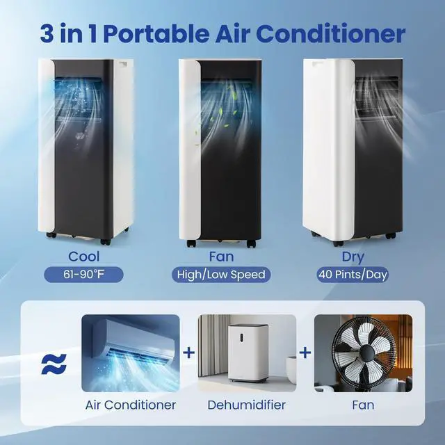 Alt view image 5 of 7 - ARLIME 3 in 1 Portable Air Conditioner, 8000 BTU Standing AC Unit w/Fan & Dehumidifier Mode, Quiet Cooling AC w/Sleep Mode, 24H Timer, Remote Control & Window Kit for Room up to 350 Sq.Ft (8000BTU)
