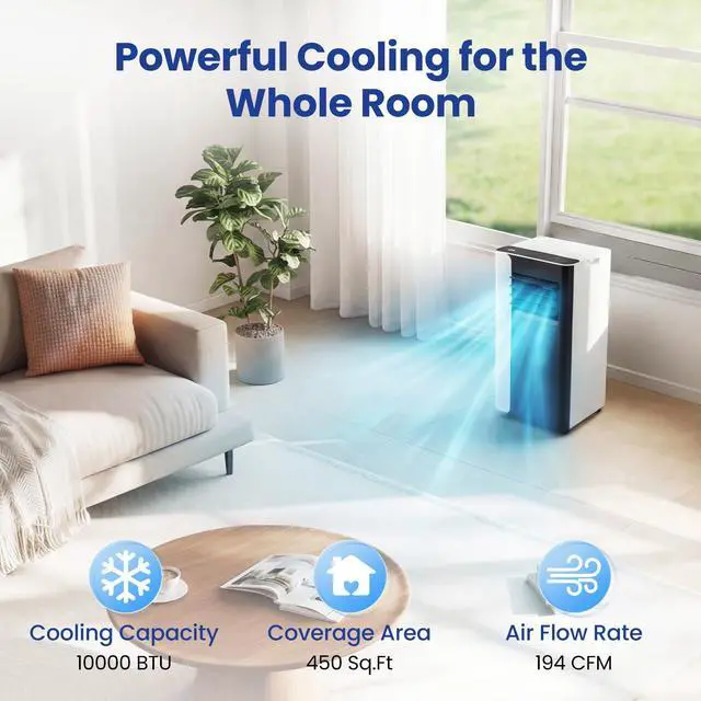 Alt view image 2 of 7 - ARLIME 3 in 1 Portable Air Conditioner, 10000 BTU Standing AC Unit w/Fan & Dehumidifier Mode, Quiet Cooling AC w/Sleep Mode, 24H Timer, Remote Control & Window Kit for Room up to 450 Sq.Ft (10000BTU)