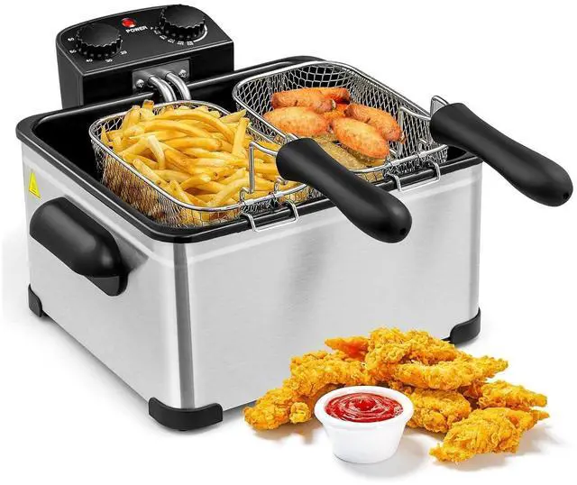 Main image of ARLIME Electric Deep Fryer with Basket, 5.3 Qt Commercial Fryer with Adjustable Temperature, Timer, Removable Lid w/ View Window, Stainless Steel Countertop Oil Fryer for Home, Kitchen, 1700W