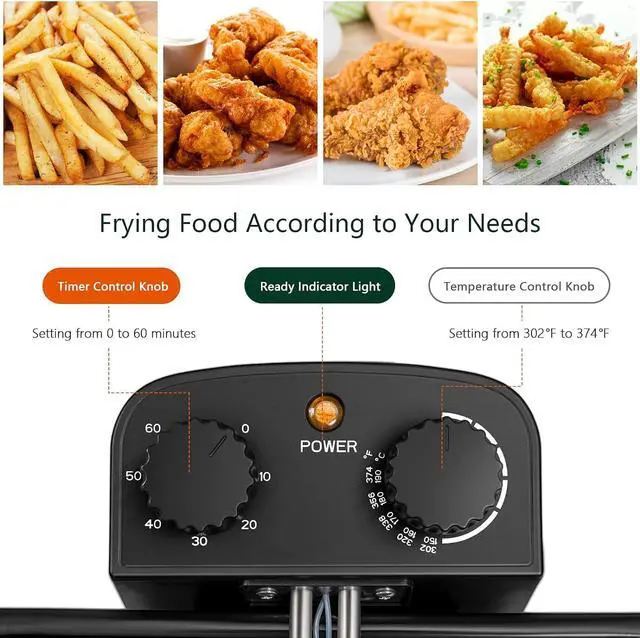 Alt view image 3 of 7 - ARLIME Electric Deep Fryer with Basket, 5.3 Qt Commercial Fryer with Adjustable Temperature, Timer, Removable Lid w/ View Window, Stainless Steel Countertop Oil Fryer for Home, Kitchen, 1700W
