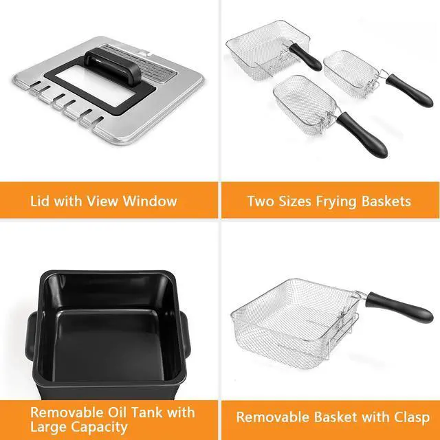 Alt view image 5 of 7 - ARLIME Electric Deep Fryer with Basket, 5.3 Qt Commercial Fryer with Adjustable Temperature, Timer, Removable Lid w/ View Window, Stainless Steel Countertop Oil Fryer for Home, Kitchen, 1700W