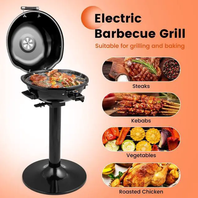 Alt view image 4 of 7 - ARLIME Outdoor Electric Grill 1600W, Stand BBQ Grill for 15-Serving, Adjustable Temperature, Removable Greqase Tray, Portable Barbecue Grill for Camping Party Balcony Garden