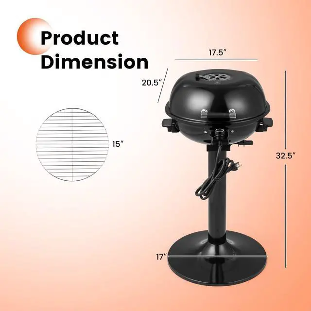 Alt view image 6 of 7 - ARLIME Outdoor Electric Grill 1600W, Stand BBQ Grill for 15-Serving, Adjustable Temperature, Removable Greqase Tray, Portable Barbecue Grill for Camping Party Balcony Garden