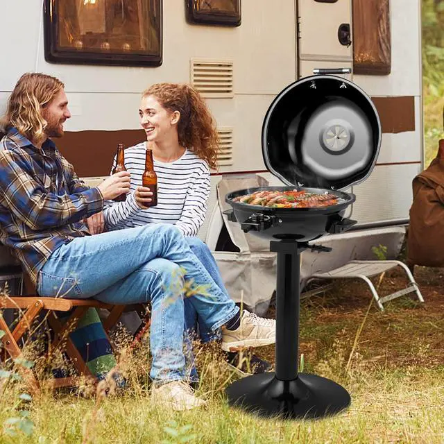 Alt view image 7 of 7 - ARLIME Outdoor Electric Grill 1600W, Stand BBQ Grill for 15-Serving, Adjustable Temperature, Removable Greqase Tray, Portable Barbecue Grill for Camping Party Balcony Garden