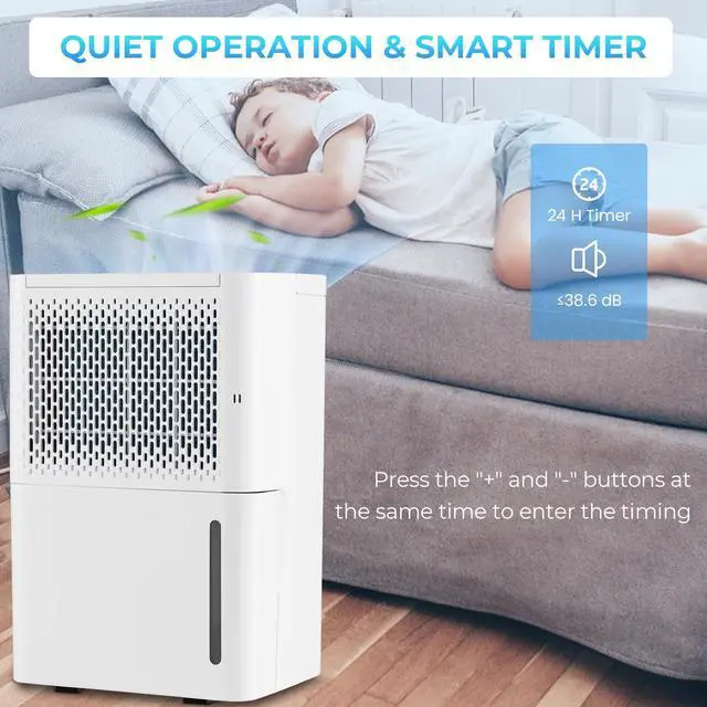 Alt view image 4 of 7 - ARLIME 32 Pint Dehumidifier, Energy Efficient Home Dehumidifier w/ 3 Modes, 24H Timer, 0.55G Water Tank, Removable Filter & Drain Pipe, Portable Dehumidifier for Living Room Bathroom Office