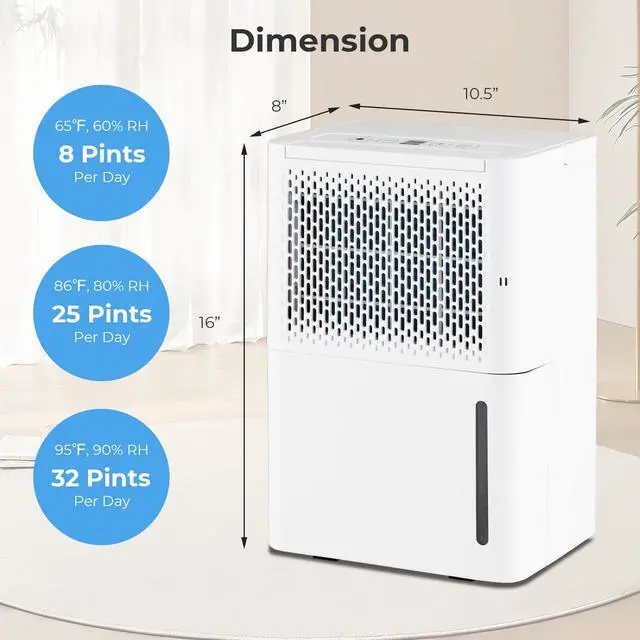 Alt view image 7 of 7 - ARLIME 32 Pint Dehumidifier, Energy Efficient Home Dehumidifier w/ 3 Modes, 24H Timer, 0.55G Water Tank, Removable Filter & Drain Pipe, Portable Dehumidifier for Living Room Bathroom Office