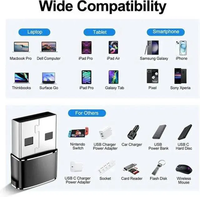 Alt view image 4 of 7 - 4 PACK USB to USB C Adapter Type-C Female to A Male OTG Converter Car Charger US
