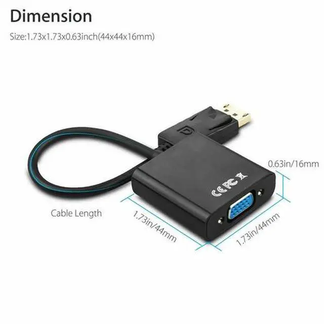 Alt view image 4 of 7 - Display Port DP to VGA Adapter Cable cord 1080P for laptop desktop Game Monitor
