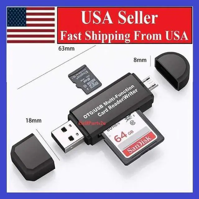 Main image of Micro USB OTG to USB 2.0 Adapter SD/Micro SD Card Reader With Standard USB Male