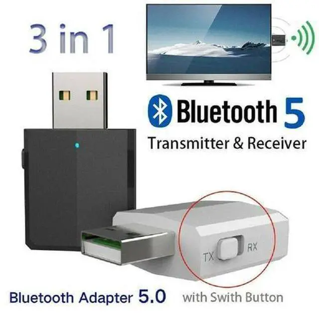 Main image of 3 in 1 USB Bluetooth 5.0 Audio Transmitter/Receiver Adapter For TV/PC/Car Black