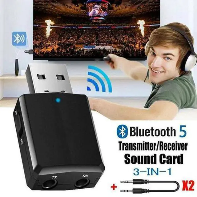 Alt view image 3 of 7 - 3 in 1 USB Bluetooth 5.0 Audio Transmitter/Receiver Adapter For TV/PC/Car Black