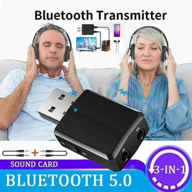 Alt view image 4 of 7 - 3 in 1 USB Bluetooth 5.0 Audio Transmitter/Receiver Adapter For TV/PC/Car Black