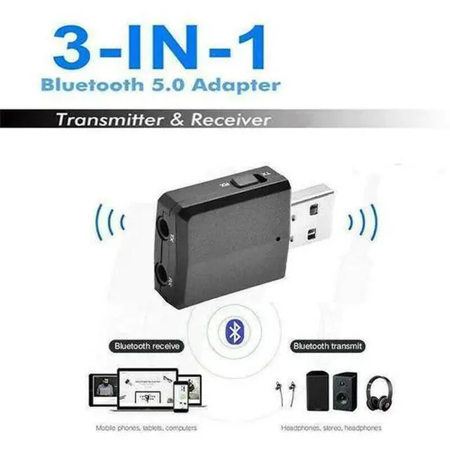 Alt view image 2 of 7 - 3 in 1 USB Bluetooth 5.0 Audio Transmitter/Receiver Adapter For TV/PC/Car Black