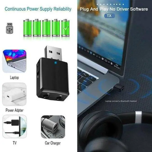 Alt view image 5 of 7 - 3 in 1 USB Bluetooth 5.0 Audio Transmitter/Receiver Adapter For TV/PC/Car Black