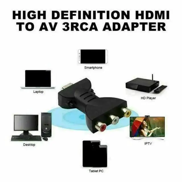 Alt view image 7 of 7 - HDMI Male to 3 RCA Female Composite AV Video Audio Adapter Converter for TV PC