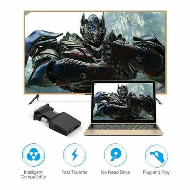 Alt view image 4 of 7 - VGA To HDMI Adapter Full HD 1080P Audio Video Converter Laptop PC To TV HDTV AV