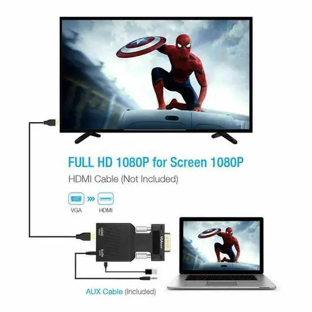 Alt view image 5 of 7 - VGA To HDMI Adapter Full HD 1080P Audio Video Converter Laptop PC To TV HDTV AV
