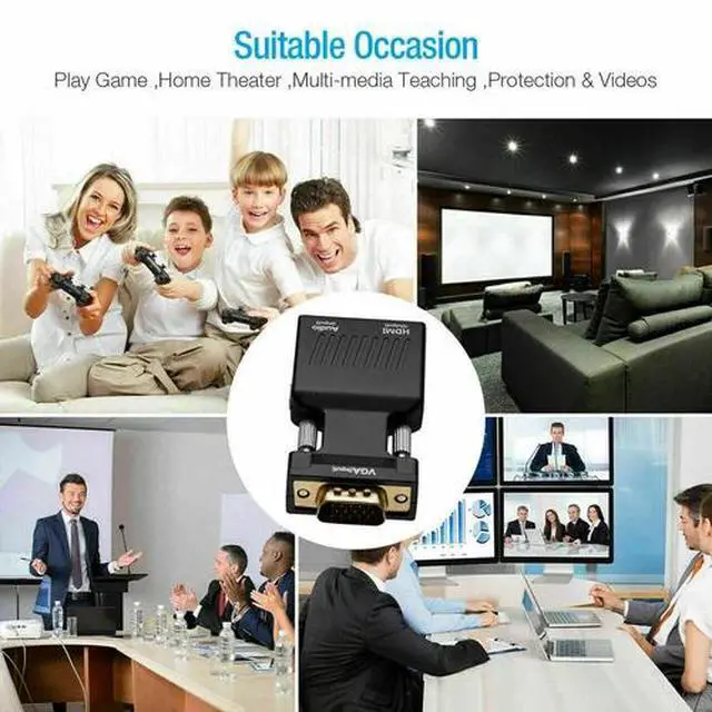 Alt view image 7 of 7 - VGA To HDMI Adapter Full HD 1080P Audio Video Converter Laptop PC To TV HDTV AV