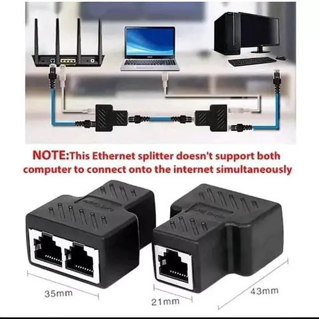 Alt view image 2 of 7 - RJ45 Splitter Adapter 1 to 2 Ways Dual Female Port CAT6/5/7 LAN Ethernet Cable