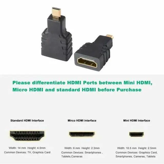 Alt view image 6 of 7 - Micro HDMI Type D Male To HDMI Type A Female Cable Adapter Converter Connector