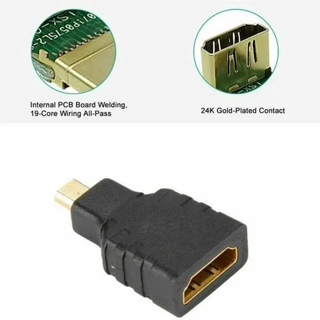 Alt view image 7 of 7 - Micro HDMI Type D Male To HDMI Type A Female Cable Adapter Converter Connector