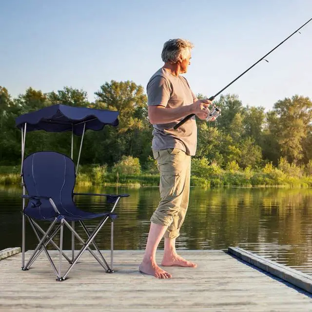 Alt view image 2 of 7 - Bettary Camping Chair with Canopy & Carry Bag, Navy Blue