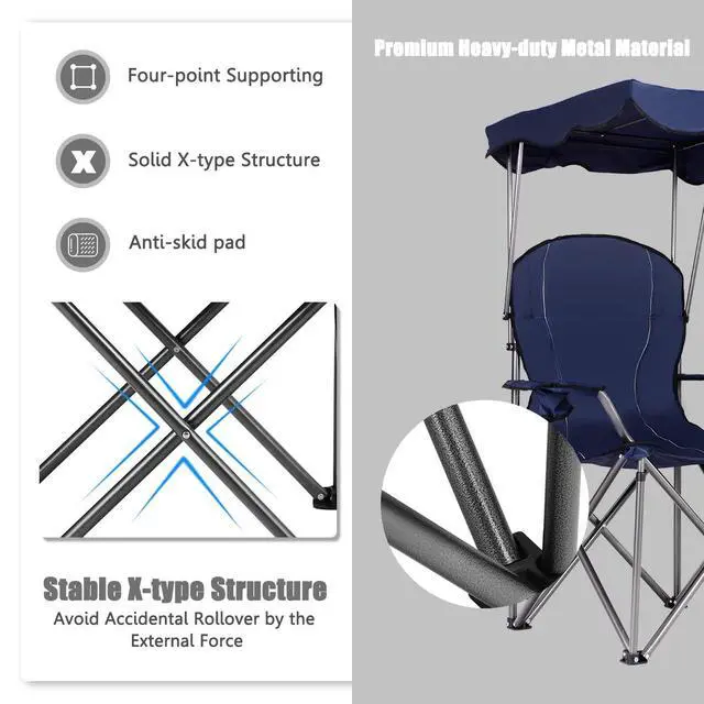 Alt view image 4 of 7 - Bettary Camping Chair with Canopy & Carry Bag, Navy Blue