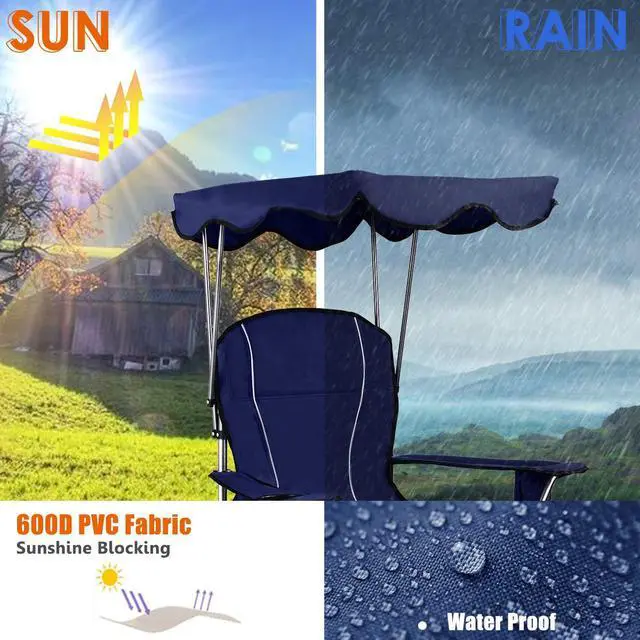 Alt view image 5 of 7 - Bettary Camping Chair with Canopy & Carry Bag, Navy Blue