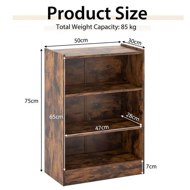 Alt view image 6 of 7 - SPORFIT Bookshelf, 3-Tier Open Wooden Bookcase