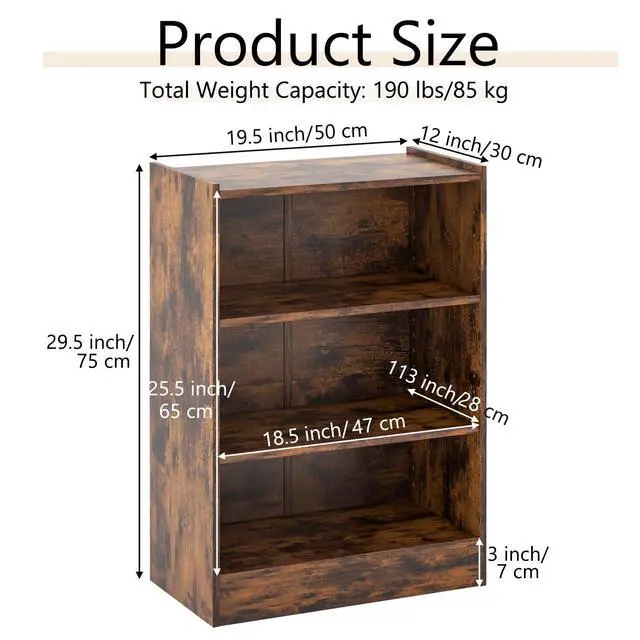 Alt view image 7 of 7 - SPORFIT Bookshelf, 3-Tier Open Wooden Bookcase