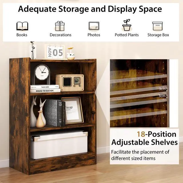 Alt view image 2 of 7 - SPORFIT Bookshelf, 3-Tier Open Wooden Bookcase