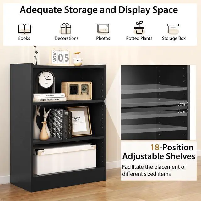 Alt view image 3 of 7 - SPORFIT Bookshelf, 3-Tier Open Wooden Bookcase