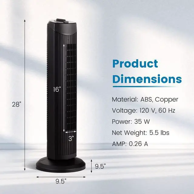 Alt view image 7 of 7 - ARLIME Tower Fan, 28 Inch Oscillating Fan with 3 Adjustable Speed
