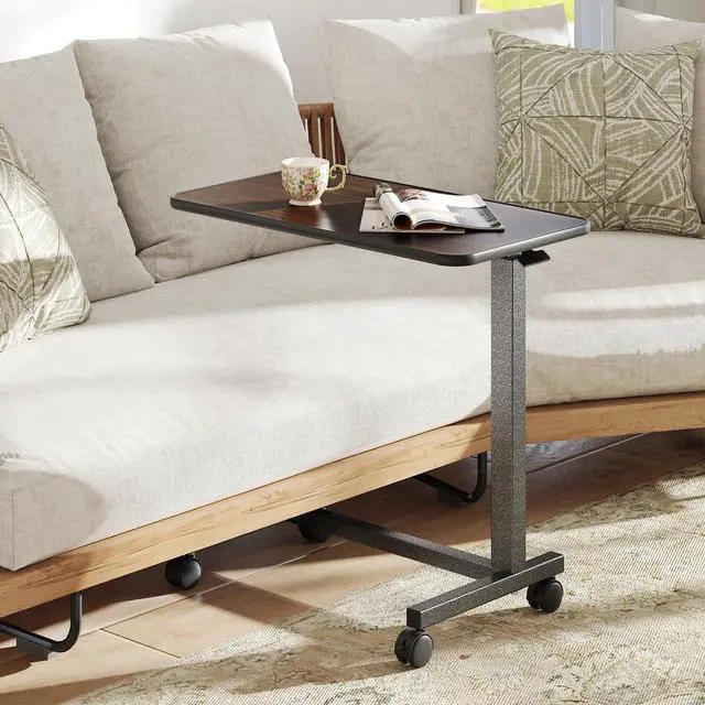 Alt view image 2 of 7 - SPORFIT Height Adjustable Table, 28" x 15" Mobile Computer Desk, Brown