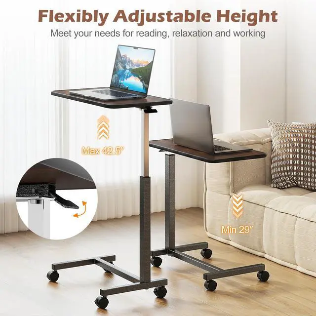 Alt view image 4 of 7 - SPORFIT Height Adjustable Table, 28" x 15" Mobile Computer Desk, Brown