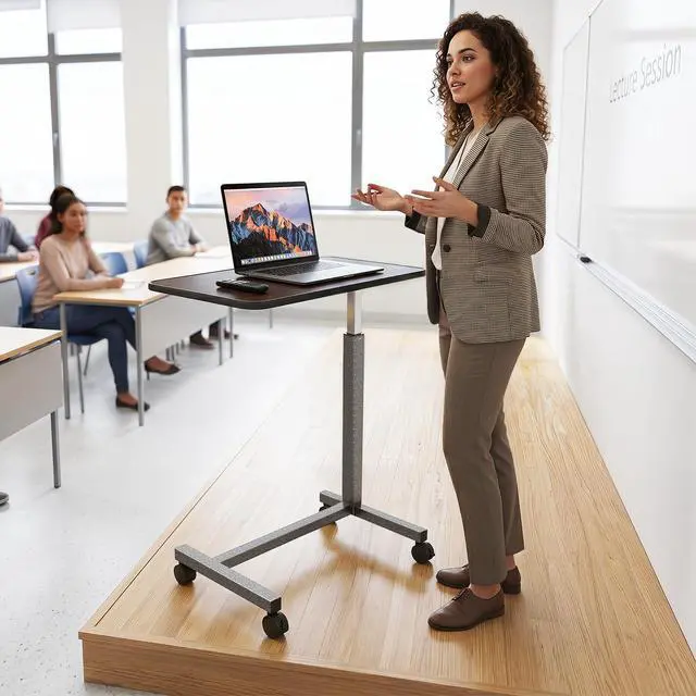Alt view image 3 of 7 - SPORFIT Height Adjustable Table, 28" x 15" Mobile Computer Desk, Brown