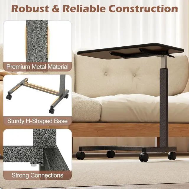Alt view image 6 of 7 - SPORFIT Height Adjustable Table, 28" x 15" Mobile Computer Desk, Brown