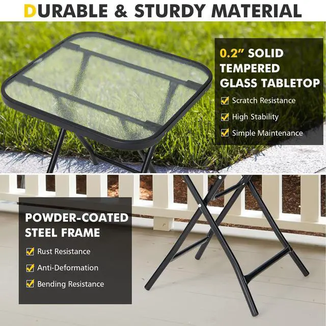 Alt view image 2 of 7 - SPORFIT 18" Folding Side Table w/Tempered Glass Top, Black Metal