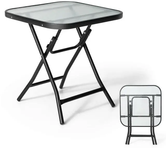 Main image of SPORFIT 18" Folding Side Table w/Tempered Glass Top, Black Metal
