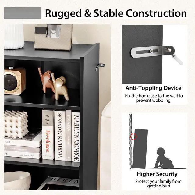 Alt view image 5 of 7 - SPORFIT Bookshelf, 3-Tier Open Wooden Bookcase