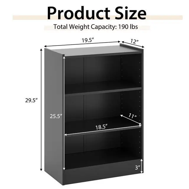 Alt view image 6 of 7 - SPORFIT Bookshelf, 3-Tier Open Wooden Bookcase