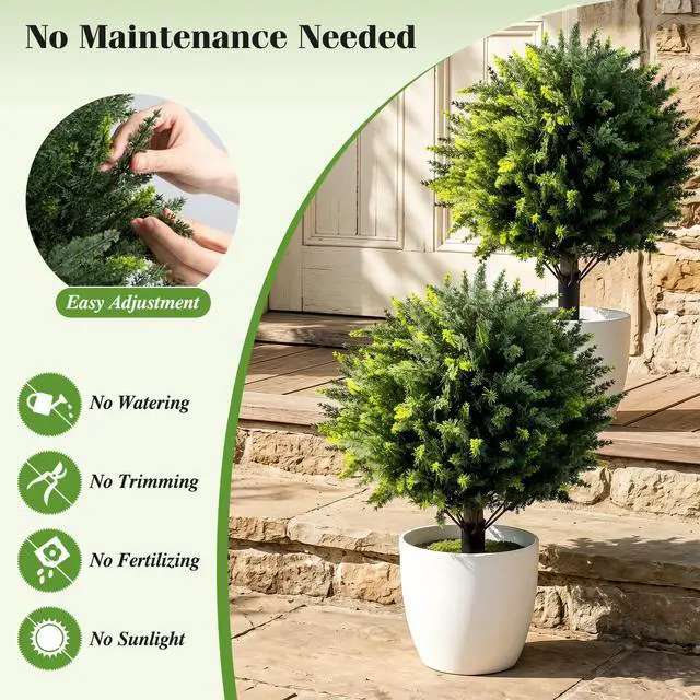 Alt view image 5 of 7 - SPORFIT Artificial Cypress Topiary Tree, Set of 2 w/Ground Spike, Green
