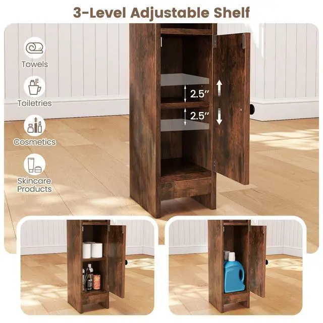 Alt view image 2 of 7 - SPORFIT Small Bathroom Storage Cabinet w/Door, Rustic Brown
