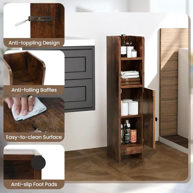 Alt view image 5 of 7 - SPORFIT Small Bathroom Storage Cabinet w/Door, Rustic Brown