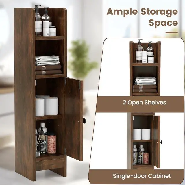 Alt view image 3 of 7 - SPORFIT Small Bathroom Storage Cabinet w/Door, Rustic Brown