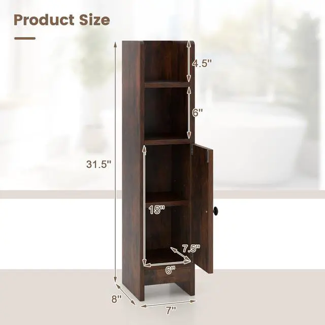 Alt view image 7 of 7 - SPORFIT Small Bathroom Storage Cabinet w/Door, Rustic Brown