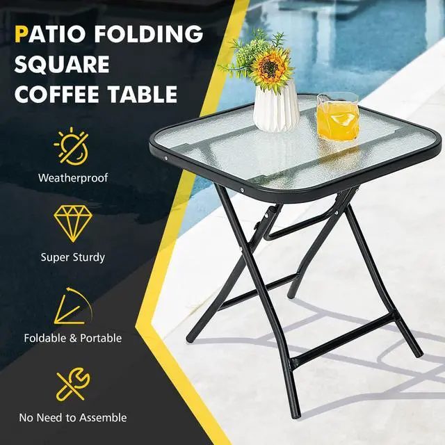 Alt view image 5 of 7 - SPORFIT 18" Folding Side Table w/Tempered Glass Top, Black Metal