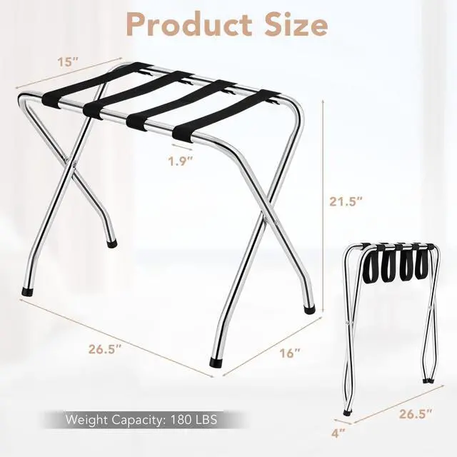 Alt view image 2 of 7 - SPORFIT Folding Luggage Rack, Suitcase Stand with Nylon Belts, Set of 1